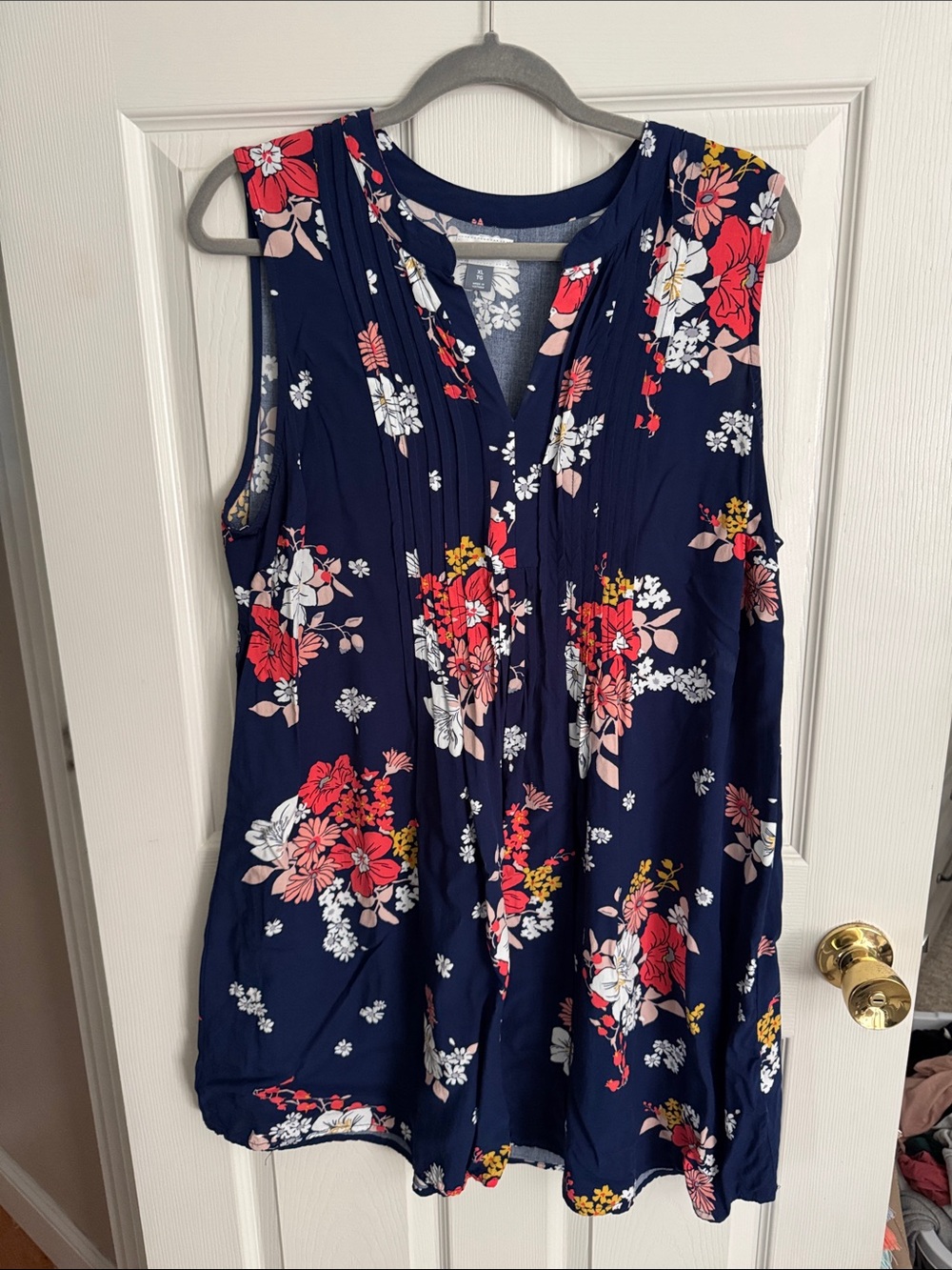 Floral Navy Sleeveless Swing Dress